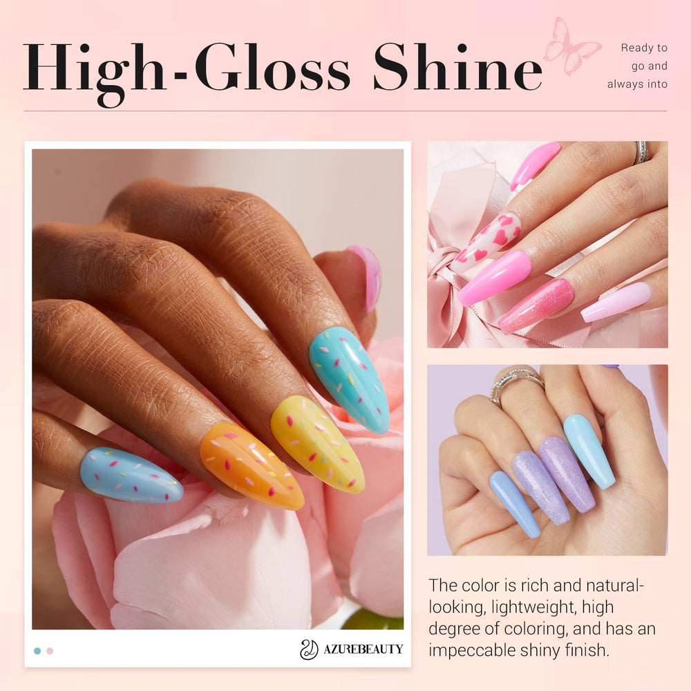 AzureBeauty dip powder liquids set including base and topcoat for smooth application.