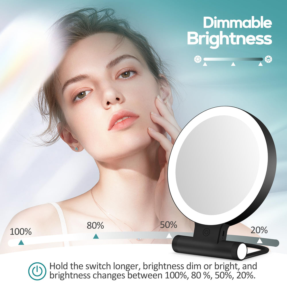 B Beauty Planet magnifying mirror showing USB-C charging for travel.