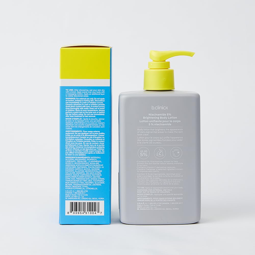 label detail of b.clinicx Niacinamide brightening lotion emphasizing antioxidant features
