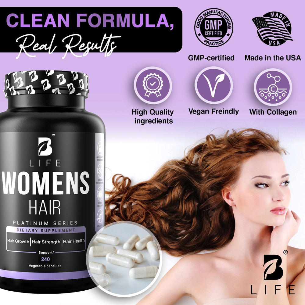 B Life Company ingredients chart highlights biotin and nutrients for hair health