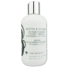 B THE PRODUCT Biotin hair conditioner bottle with hydrating look, ideal for thinning hair.