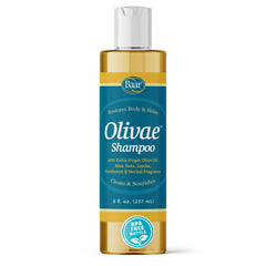 Baar Olivae Shampoo bottle on white background signifies nourishing care for hair