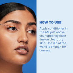 Eye lash closeup with conditioner application for soft, healthy lashes