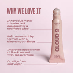 Tri-roller ball applicator gliding across lips for a soothing spa moment.