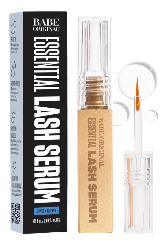 Babe Original Lash Serum bottle close-up showing premium, natural formula for longer-looking lashes