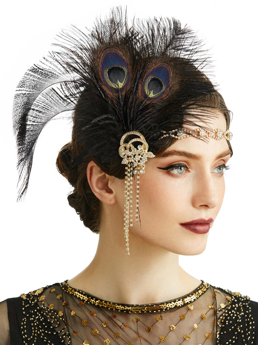 BABEYOND 1920s flapper headpiece with feather details for Gatsby-style glam.