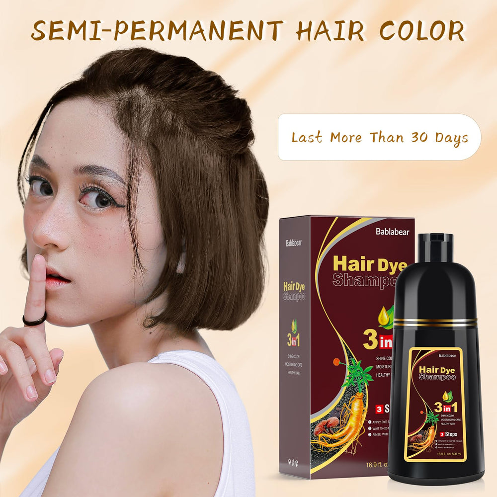 Bablabear brown hair dye shampoo gray hair coverage provides refreshed look after use.