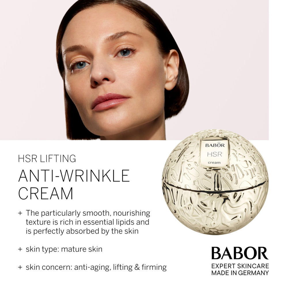 BABOR HSR lifting cream texture swatch, highlighting creamy formula and instant moisture.