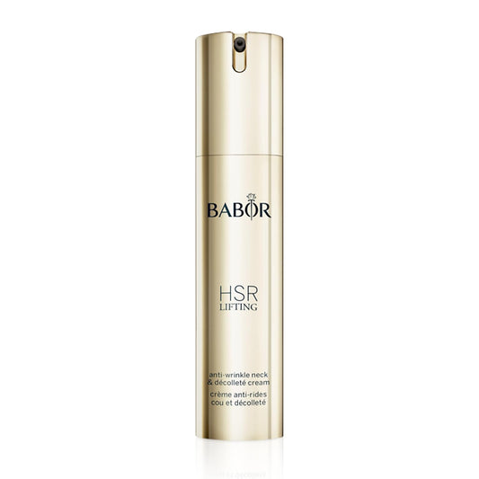 BABOR HSR lifting neck and décolleté cream bottle, premium packaging for targeted anti-aging care