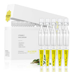 BACHERI Vitamin C serum ampoules packaging highlights travel-friendly design.
