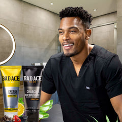 Bad Ace Men Skin Care Kit packaging presents a complete routine for busy mornings.