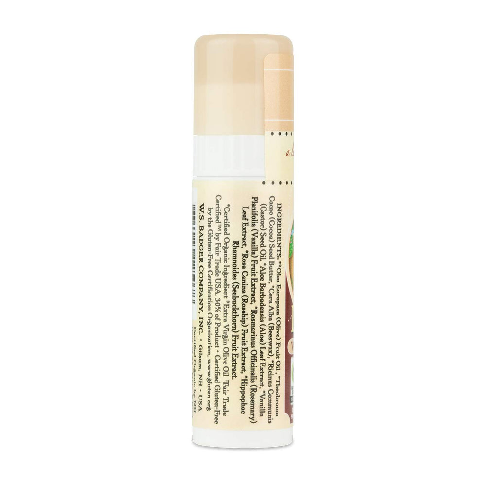 Badger Cocoa Butter Lip Balm applying on lips for smooth moisture
