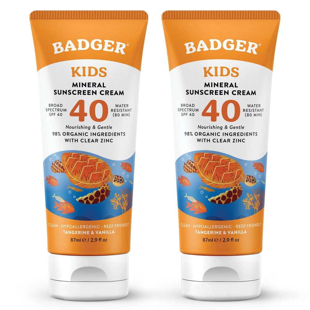 Badger Kids Mineral Sunscreen Cream SPF 40 bottle pour for easy, mess-free application.