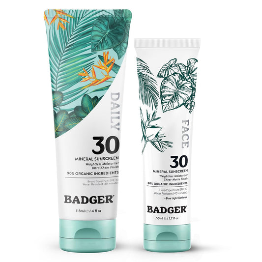 Badger Mineral Daily Face Sunscreen SPF 30 pump bottle for lightweight sun protection