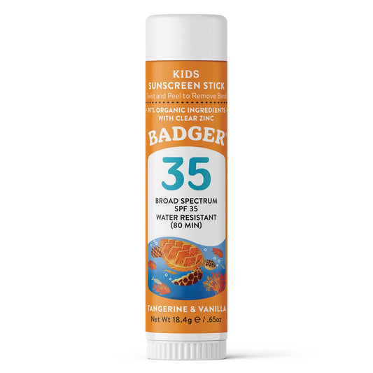 Badger Mineral Kids Sunscreen Stick travel size shown for easy application