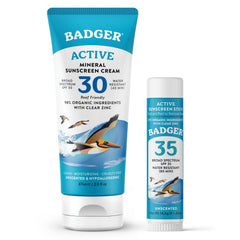 Badger mineral sunscreen cream bottle front label showing unscented protection