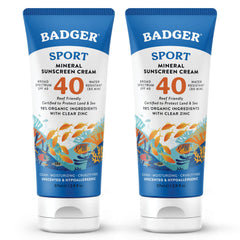 Badger reef safe sport sunscreen tube showing mineral zinc protection for beach days