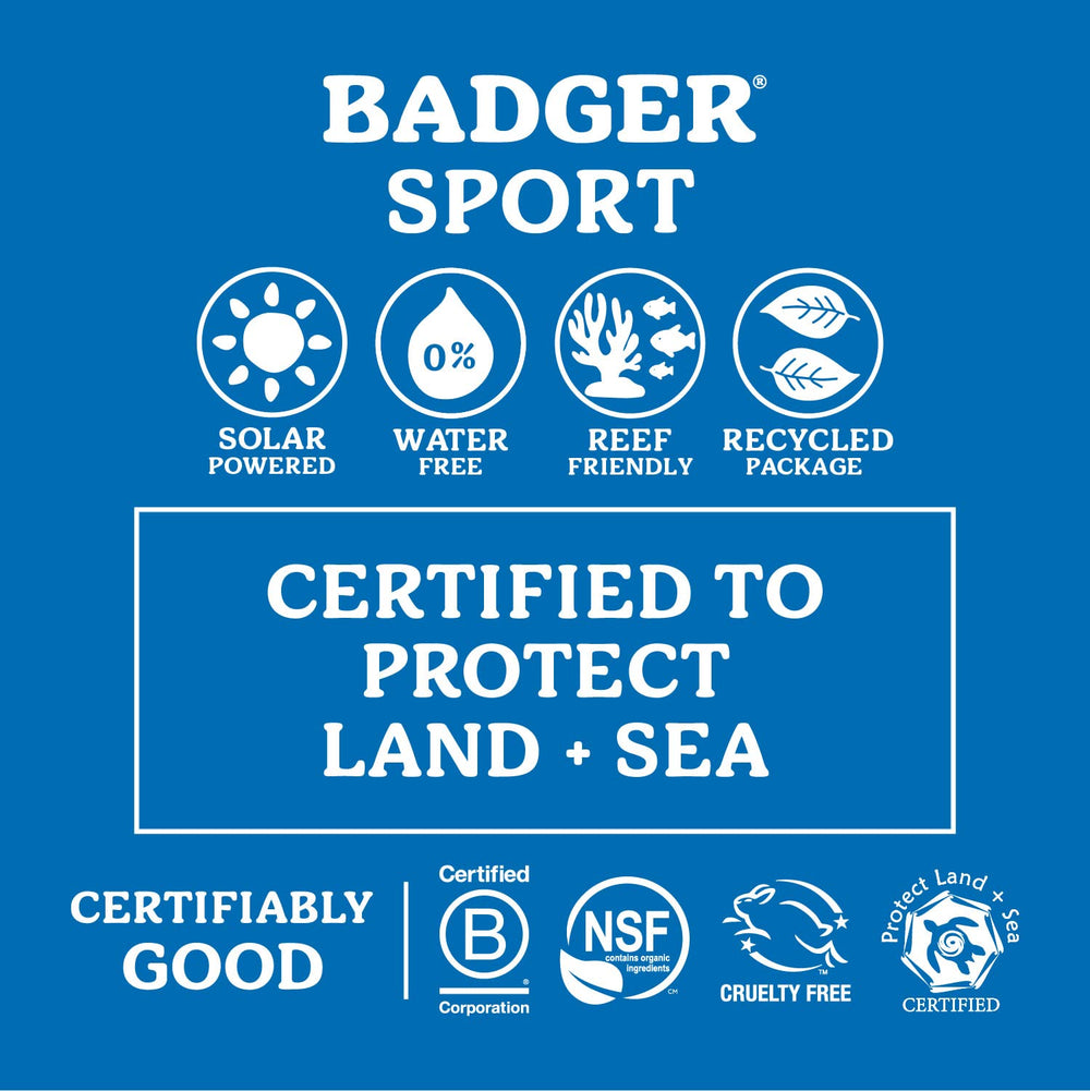 Close-up of Badger SPF 40 mineral sunscreen packaging and clear rub-in
