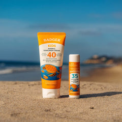 Badger Kids Sunscreen Cream rubbed in to a clear finish