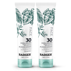 Badger zinc oxide sunscreen bottle with SPF 30; lightweight and sheer-matte finish