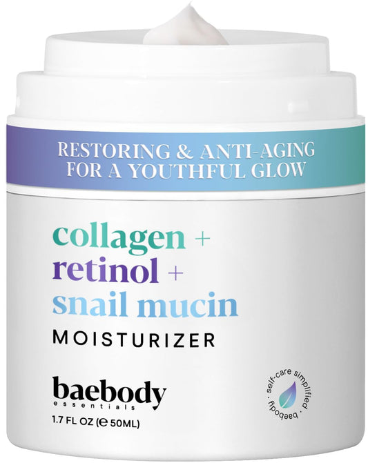 Baebody Collagen Retinol Snail Mucin Moisturizer pump bottle for silky hydration