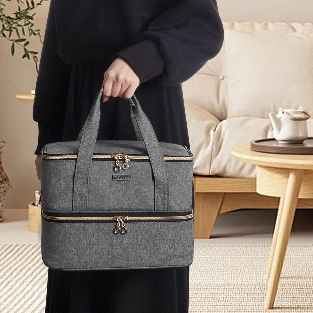 BAFASO nail polish storage bag with reinforced handles for easy carry.