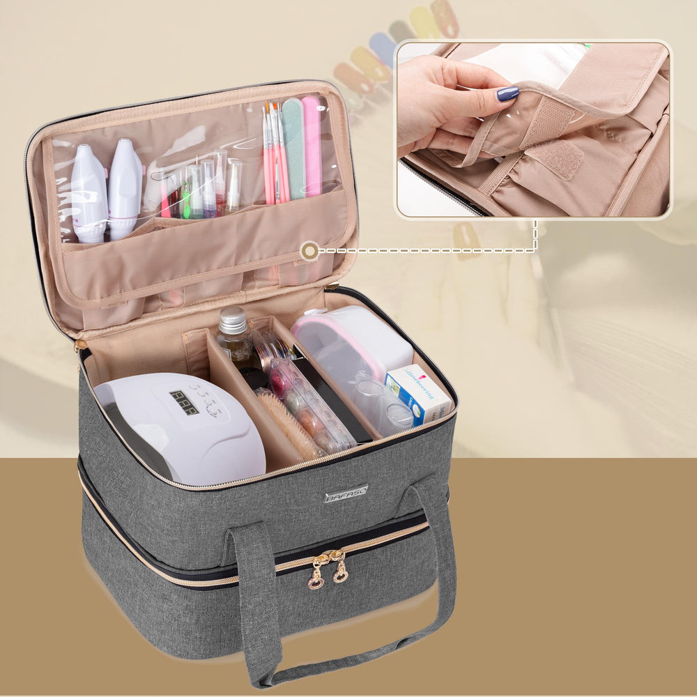 BAFASO nail polish storage bag inner layout features layered pockets for easy kit separation.