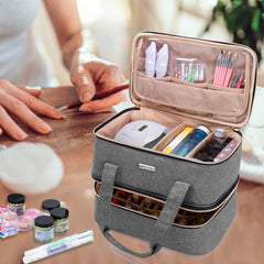 BAFASO nail polish storage bag upper layer pockets organize extra polishes and tools.
