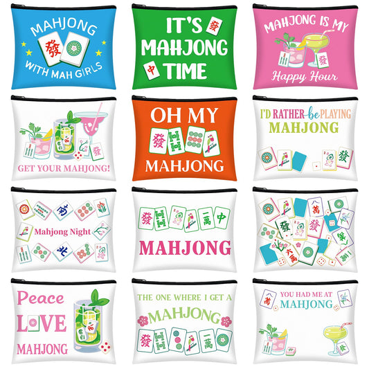 Bafeil 12-piece Mahjong cosmetic bag set packshot showcases diverse designs for stylish organization.