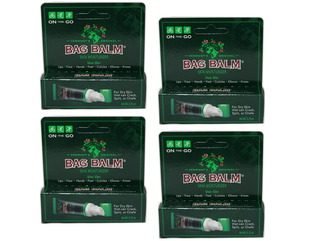 Bag Balm on-the-go tube four-pack for convenient daily skin care on the move.