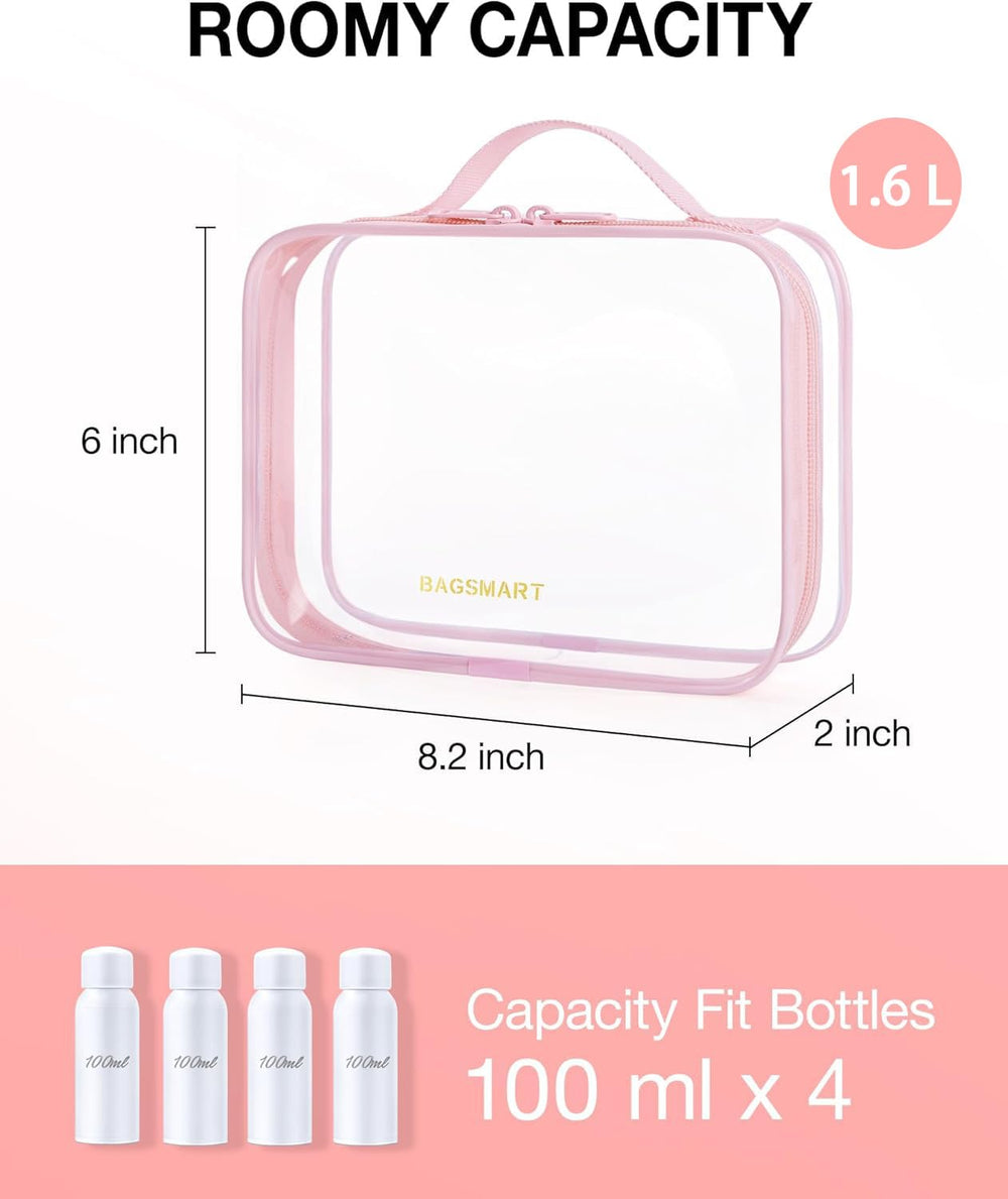 BAGSMART transparent makeup bag showing waterproof reinforced seams