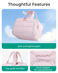 BAGSMART crush pink puffy bag wide-open for quick item access