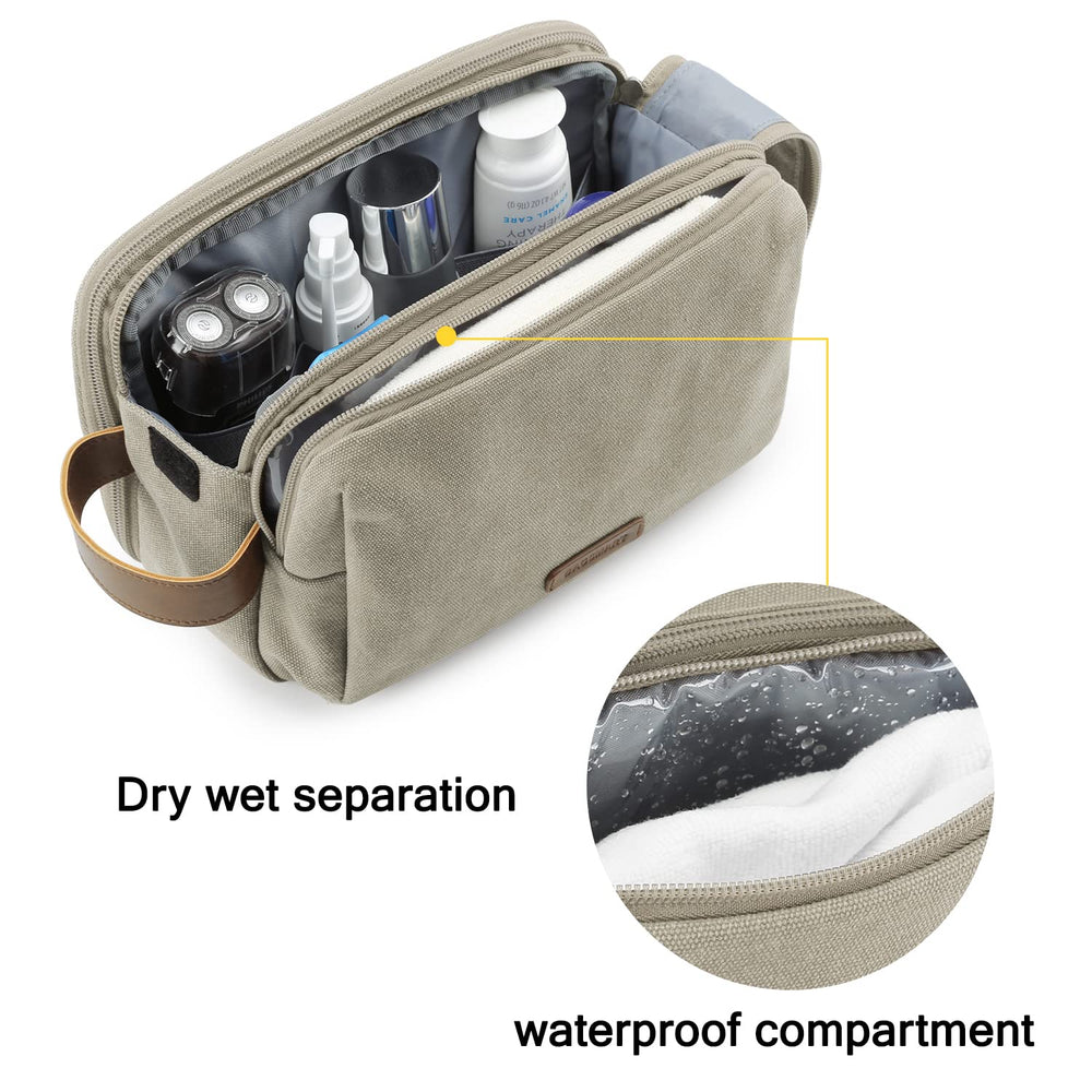 BAGSMART canvas dopp kit with waterproof front pocket for damp items