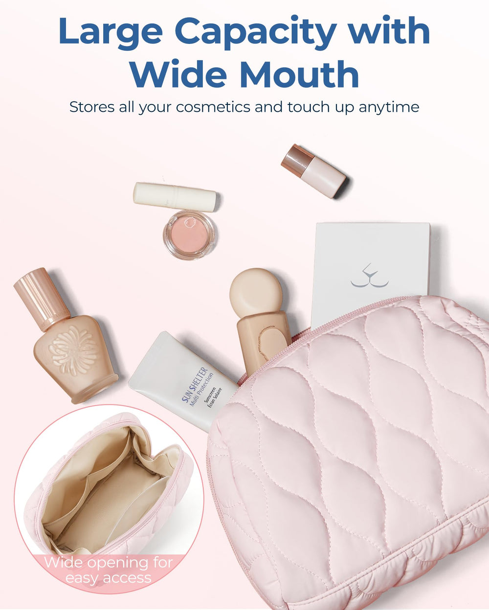 BAGSMART Puffy padded makeup case protecting brushes and essentials during travel.