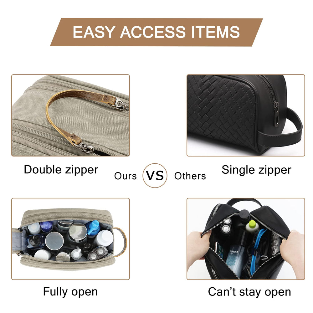 BAGSMART canvas toiletry bag with leather handle for sturdy carry