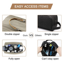 BAGSMART canvas toiletry bag with leather handle for sturdy carry