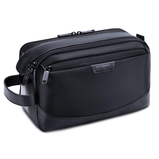 BAGSMART Toiletry Bag for Men front view in black, travel-ready organization.