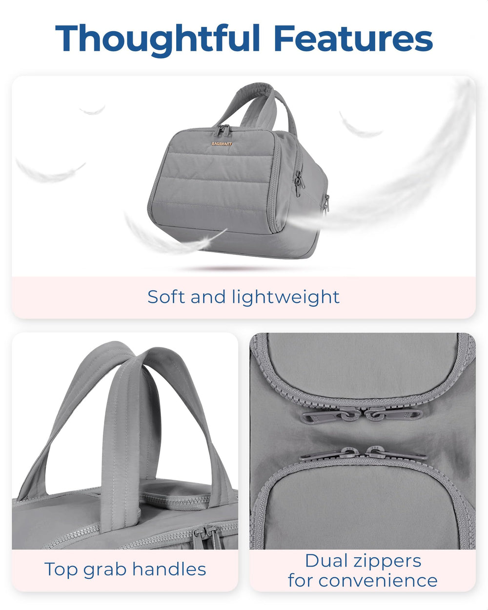 BAGSMART Travel Toiletry Bag with four compartments keeps cosmetics organized on trips