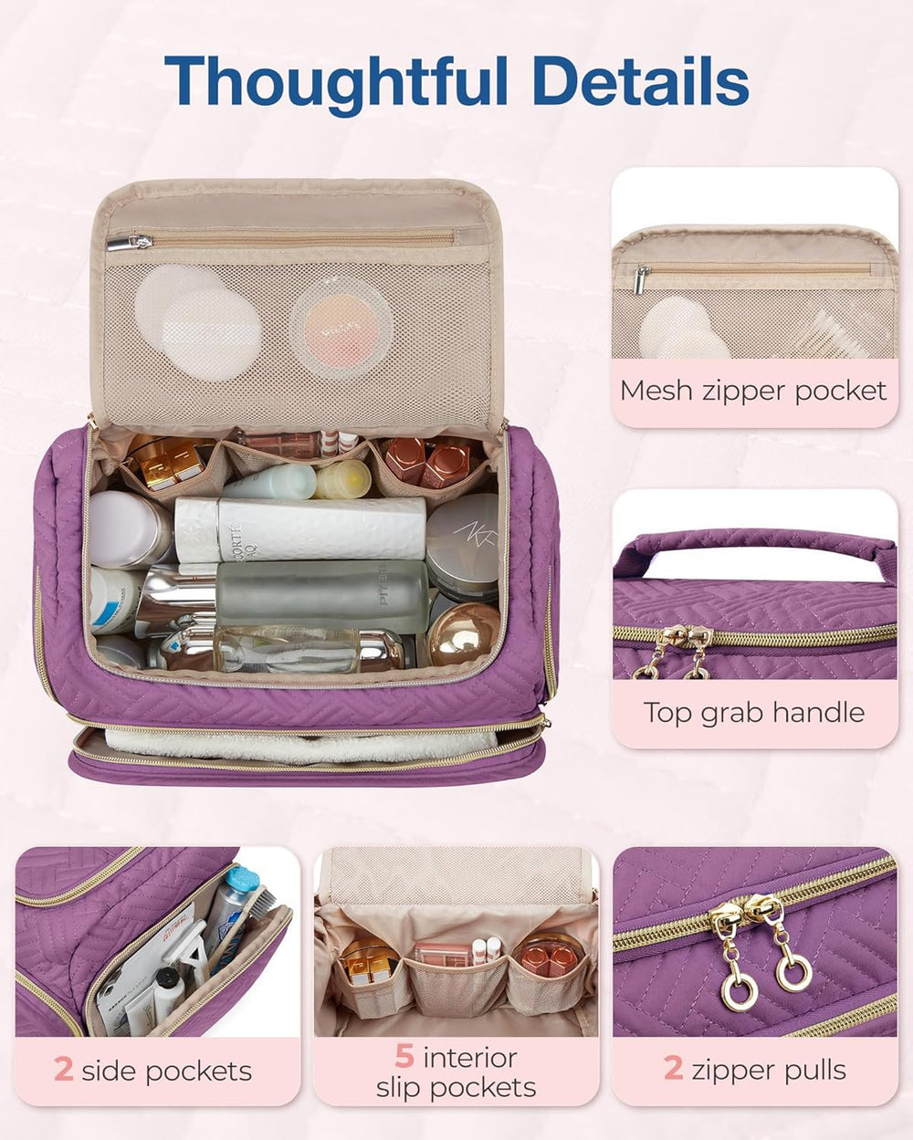 BagSMART multi-pocket interior, mesh pockets for compact organization during trips.