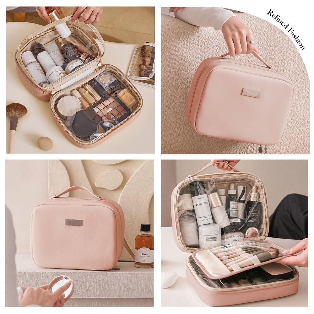 BAKLUCK pink travel makeup bag blends chic style with practical organization.