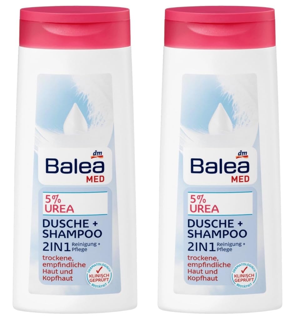 Balea Med Shower Gel 5% Urea 2-in-1 shower-shampoo bottle for daily cleansing and moisturization.