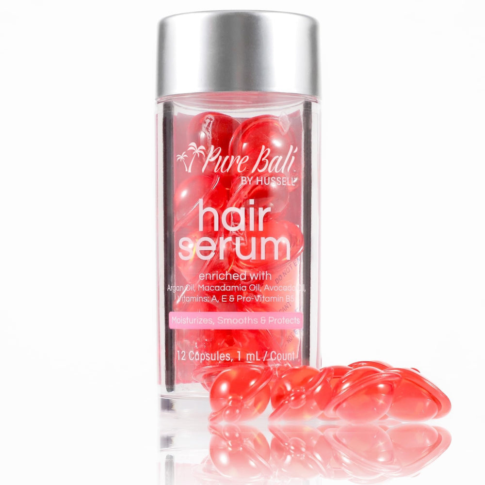 Bali Secret Pure Bali Hair Serum bottle offering salon finish for all hair types.