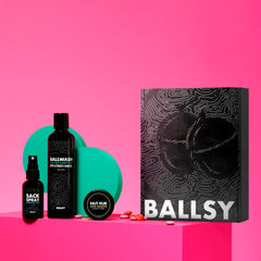Ballsy Ballwash bottle shown, clean scent without overpowering fragrance.