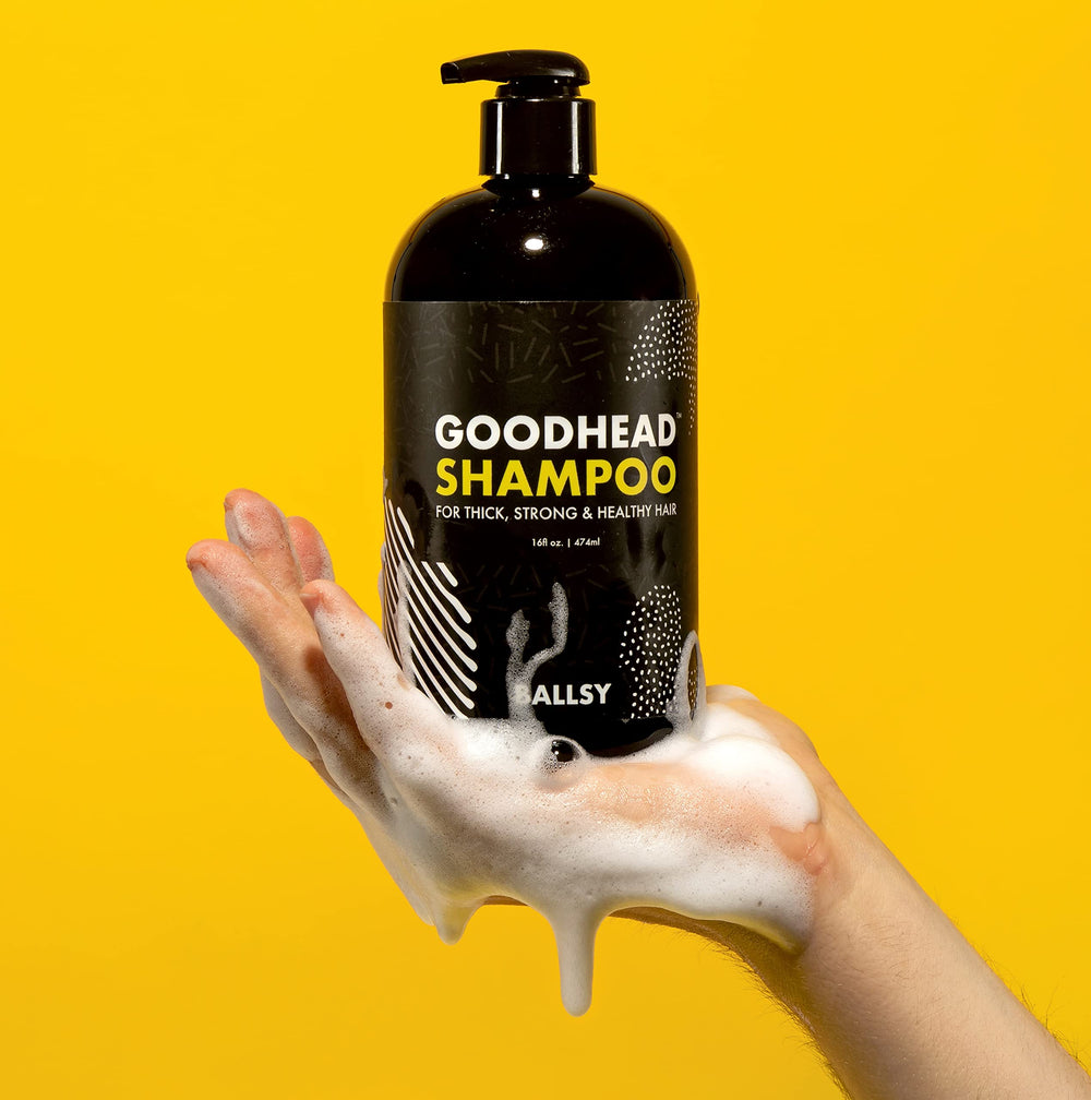 Ballsy Goodhead label view highlighting sulfate-free and paraben-free formula