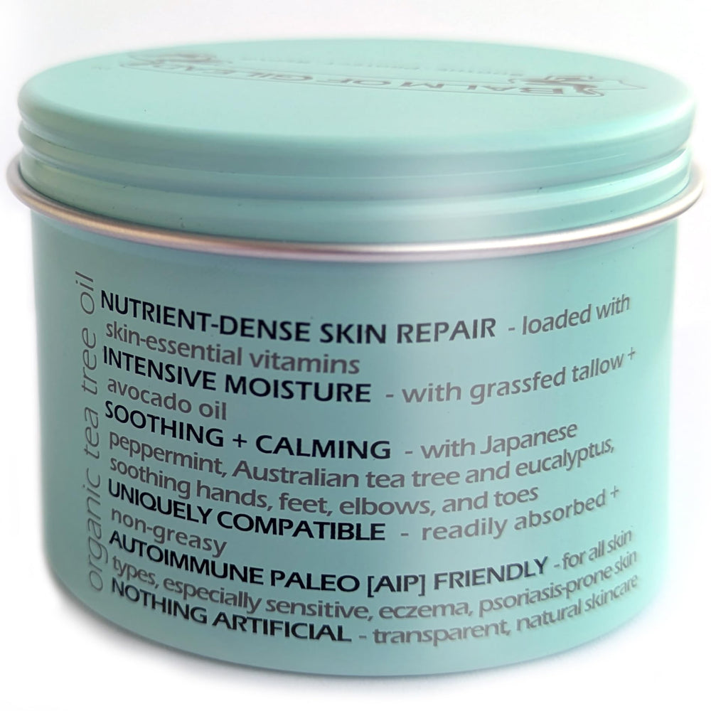 BALM OF GILEAD packaging and 4 oz tube highlighting compact USA made formula.
