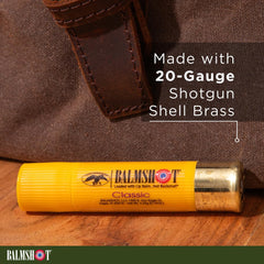 Balmshot tight-fitting cap with durable metal base prevents loss.