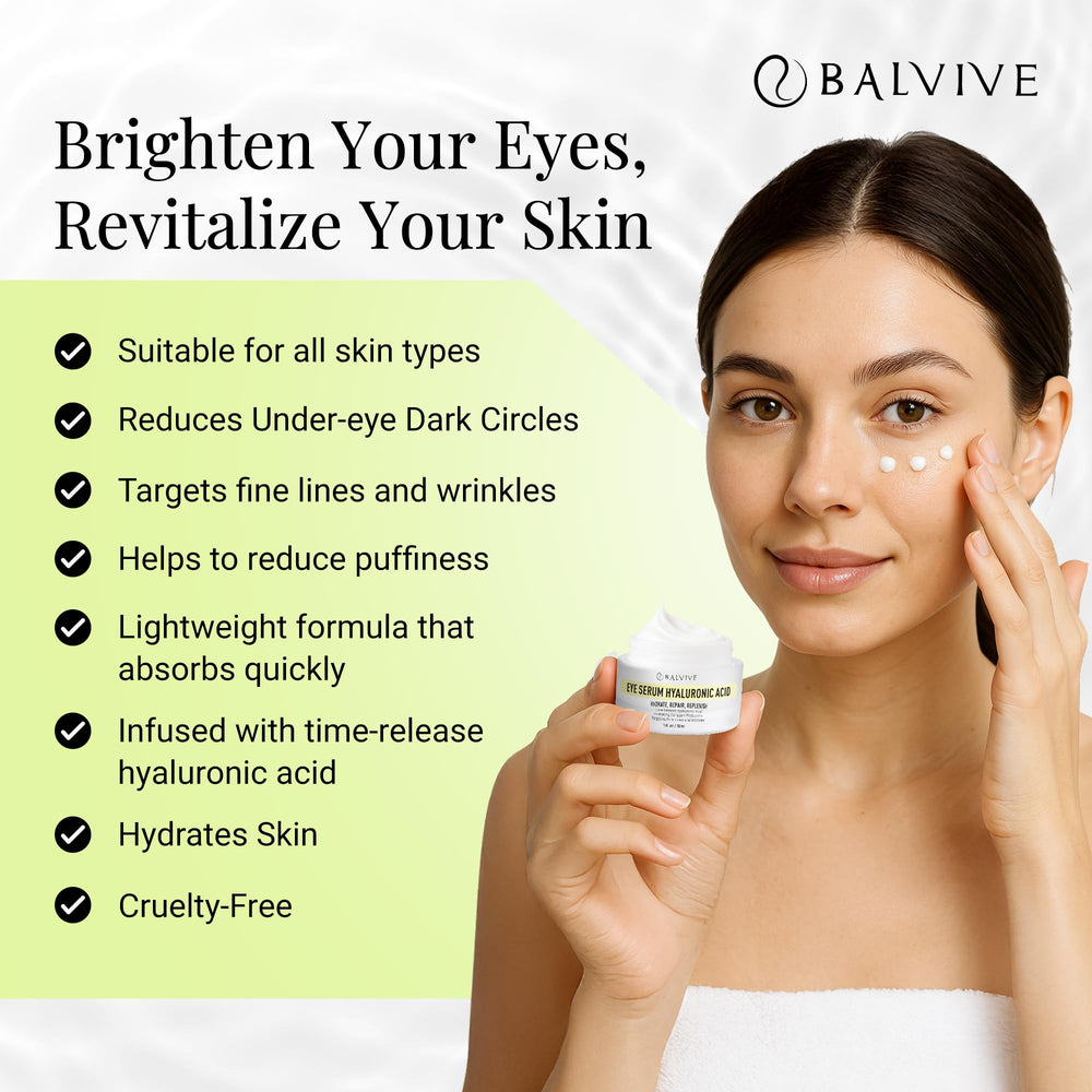 BALVIVE caffeine eye cream texture shown mid-application for quick absorption