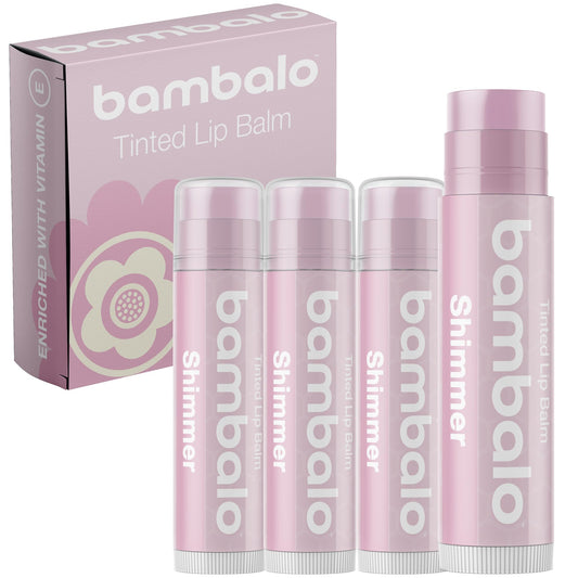 Bambalo tinted lip balm shimmer pack with subtle pearly glow.