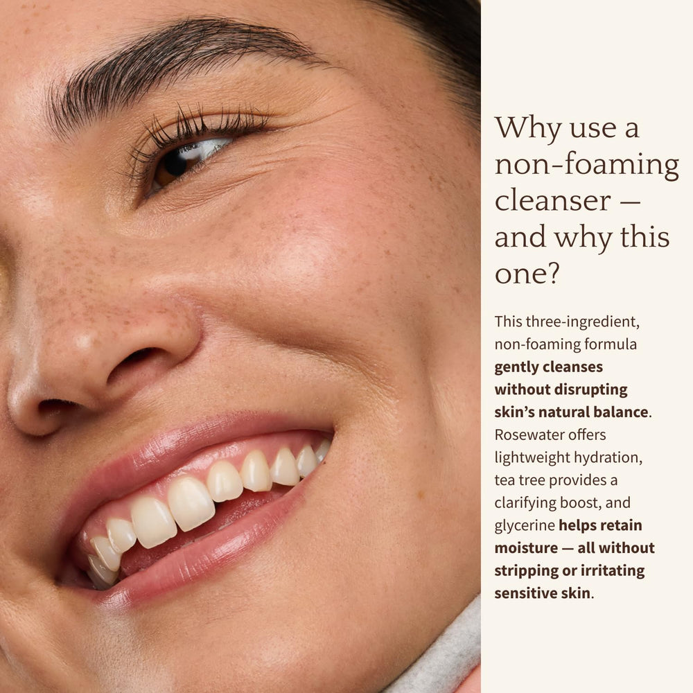 BAMBU EARTH Rosewater Face Cleanser pump dispenser shows soothing skin balance.