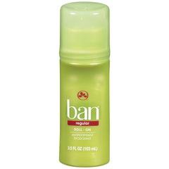 Ban Deodorant roll-on bottle offering all-day odor protection with a light floral scent.